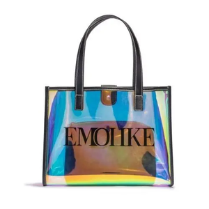 Custom Logo <b>Transparent</b> Jelly Orange PVC Tote <b>Bag</b> with Button Closure Stylish Fashionable Design for Gifts Shopping - Product Image 3