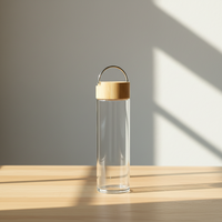 Bouteille en verre à double paroi sans BPA avec poignée et couvercle en bambou, personnalisable avec logo, portable, anti-fuite, saine pour le bureau