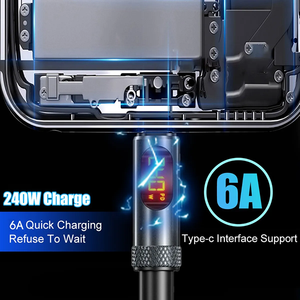 100W 240W Silicone Type <b>C</b> Cable Fast Charging <b>USB</b> <b>C</b> <b>to</b> <b>USB</b> <b>C</b> Cable with LED Display for iPhone 17 16 15 Pro Max Samsung - Product Image 3
