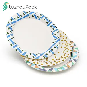 LuzhouPack, bandejas doradas seguras para alimentos, bandeja rectangular desechable para galletas, plato resistente de cartón de papel para servir postre