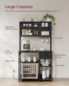 <span class=keywords><strong>Étagère</strong></span>s <span class=keywords><strong>de</strong></span> <span class=keywords><strong>rangement</strong></span> réglables <span class=keywords><strong>VASAGLE</strong></span>, 12 crochets, tiroir en tissu, 15,7 x 39,4 x 71 pouces, support pour micro-ondes en métal pour la cuisine à domicile - Product Image 4