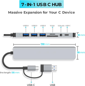 <span class=keywords><strong>Hub</strong></span> multipuerto de aleación de aluminio con logotipo personalizado, <span class=keywords><strong>Hub</strong></span> multipuerto 7 en 1 <span class=keywords><strong>USB</strong></span> 3,0 2,0, adaptador multipuerto, <span class=keywords><strong>HUB</strong></span> <span class=keywords><strong>USB</strong></span> tipo <span class=keywords><strong>C</strong></span>, estación de acoplamiento OTG - Product Image 3