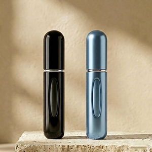Flacon vaporisateur de <span class=keywords><strong>parfum</strong></span> ovale en aluminium noir et bleu rechargeable de 5 ml, mini flacon de <span class=keywords><strong>parfum</strong></span> de voyage avec boîte - Product Image 1
