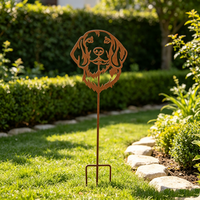 Piquet de jardin rustique en métal peint à la main en forme de tête de chien, pour décoration extérieure de pelouse et de patio, fourni par l'usine