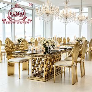 Juego de mesa de comedor de vidrio templado transparente rectangular con escamas de pescado para 8 - Product Image 1