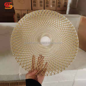 Platos de Cristal Transparentes con Borde Dorado para Bodas, Platos Base con Diseño Floral, Venta al Por Mayor - Product Image 5