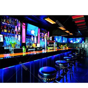 Comptoir de bar moderne personnalisé Idée design en forme de L blanc marbre Led Night Club Mobilier Commercial Restaurant Discothèque Bar Comptoir