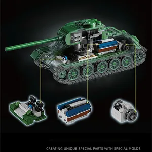 12GO 97007 2025 Nuovo Modello di Carro Armato T34/85 della Seconda Guerra Mondiale, Artiglieria Semovente MOC, Regalo per Bambini, Set di Blocchi da Costruzione da 1263 Pezzi - Product Image 3
