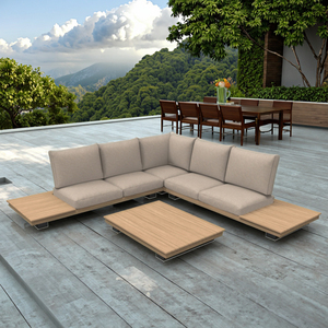 Ensemble de meubles de jardin en teck moderne et en rotin PE, pour salle à manger en plein air, patio, hôtel, salon, cour, appartement, imperméable - Product Image 2