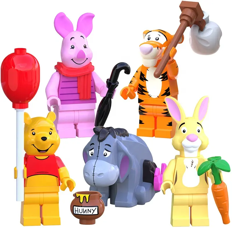 66001-66005 יניקוט קריקטורה Disneying טייגר חזרזיר Eyore כריסטופר ארנב Poohes מיני בניין בלוק פעולה דמויות ילד Diy צעצועים