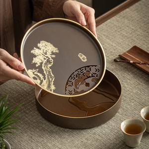 Oogishido Brass Mini <b>Tea</b> <b>Tray</b> Irregular Shape Heat Resistant For Kung Fu <b>Tea</b> Set Home Use With Decorative Design - Product Image 2
