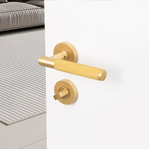 Brass <strong>Door</strong> Handle Factory Direct Sales Knurled Interior Privacy Brass Gold Entry <strong>Door</strong> Handles Luxury With Lock - Product Image 1