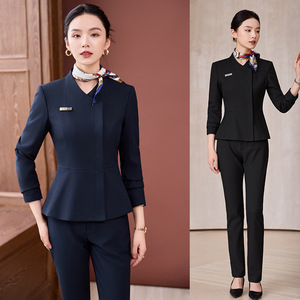 Women's Professional Autumn Winter Suits V Neck Peplum Suit Polyester Anti Wrinkle For Beauty Salon Jewelry Store Hotel - Product Image 1