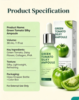 Serum Ampul Silky Tomat Hijau OEM 30mL PHA Kolagen Bunga Daisy Serum Wajah Menghaluskan Tekstur Kulit Menghaluskan Wajah