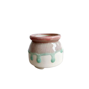 Maceta de cerámica duradera <span class=keywords><strong>con</strong></span> efecto craquelado controlado, color blanco melocotón, para plantas verdes pequeñas, diseño simple y creativo, Bingxin. - Product Image 1