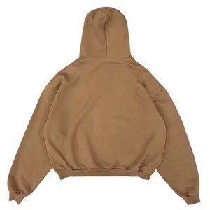 Sweat à capuche zippé intégral pour homme, 100% coton molletonné épais, coupe droite, longueur standard, épaules tombantes, couleur unie, haute qualité, idéal pour l'hiver - Product Image 3