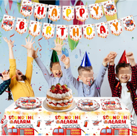 Kit de Fournitures pour Fête d'Anniversaire Thème Camion de Pompiers : Assiettes en Carton, Gobelets, Serviettes, Nappe, Couverts, Bannière Suspendue, Guirlande, Vaisselle