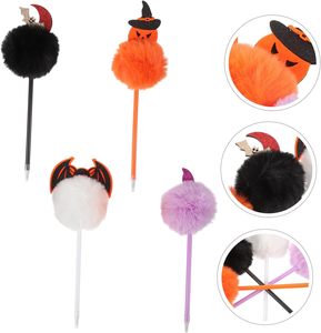 Stylo d'écriture de chauve-souris Halloween unique tête de citrouille pompons doux gonflés 0.7mm stylos à bille écriture en peluche pour bureau faveurs de fête à la maison - Product Image 3