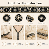 Bordure géométrique brodée Or Noir 4,5 cm de large avec sequins et strass pour robes, costumes, travaux manuels de couture et accessoires de décoration