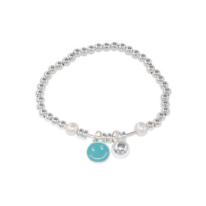 Pulsera de Plata de Ley S925 con Cara Sonriente y Perlas para Mujer, Joyería con Dijes de Dibujos Animados, Diseño de Cuerda Elástica para Uso Diario - Product Image 5