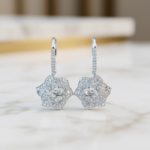 Orecchini in Oro Bianco con Diamanti Taglio Brillante Rotondo Colore D Naturale Gioielli Raffinati Stile Romantico da Donna per Matrimonio - Product Image 2