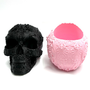 Skull <b>Makeup</b> Brush Holder Desktop Organizer Black Pink Plastic 3D Printed Cosmetic Storage <b>Box</b> With Decorative Design - Product Image 1