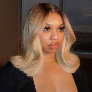 <span class=keywords><strong>Alipearl</strong></span> 90's Flip Bob Blonde Ombre Short Shoulder Length 5x7 Lace Front Wig Pré-Styled Brown Roots Transparent Lace Wear to Go - Product Image 1