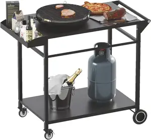 JH-Mech High Loading Backyard Moveable BBQ And Pizza Oven Work Table Outdoor Gill Cart
