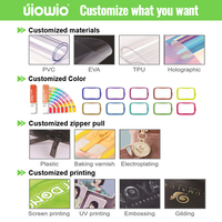 UIOWIO Vente en gros de trousses à crayons en plastique PVC holographique laser imprimées sur mesure, trousses à crayons transparentes colorées et originales
