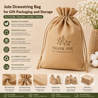 Sac cadeau personnalisé en jute écologique avec cordon de serrage, pochette de rangement tendance, emballage imprimé avec logo, vente en gros, MOQ 200 pièces, directement de l'usine