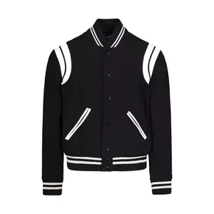 Chaqueta de béisbol con cremallera y cuello alto, chaqueta de béisbol de diseñador en blanco y negro para invierno