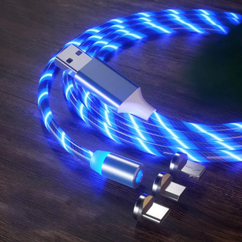 Cable USB de carga rápida magnética 3 en 1, accesorios para teléfono, luz luminosa Led, Micro Cables de datos de iluminación