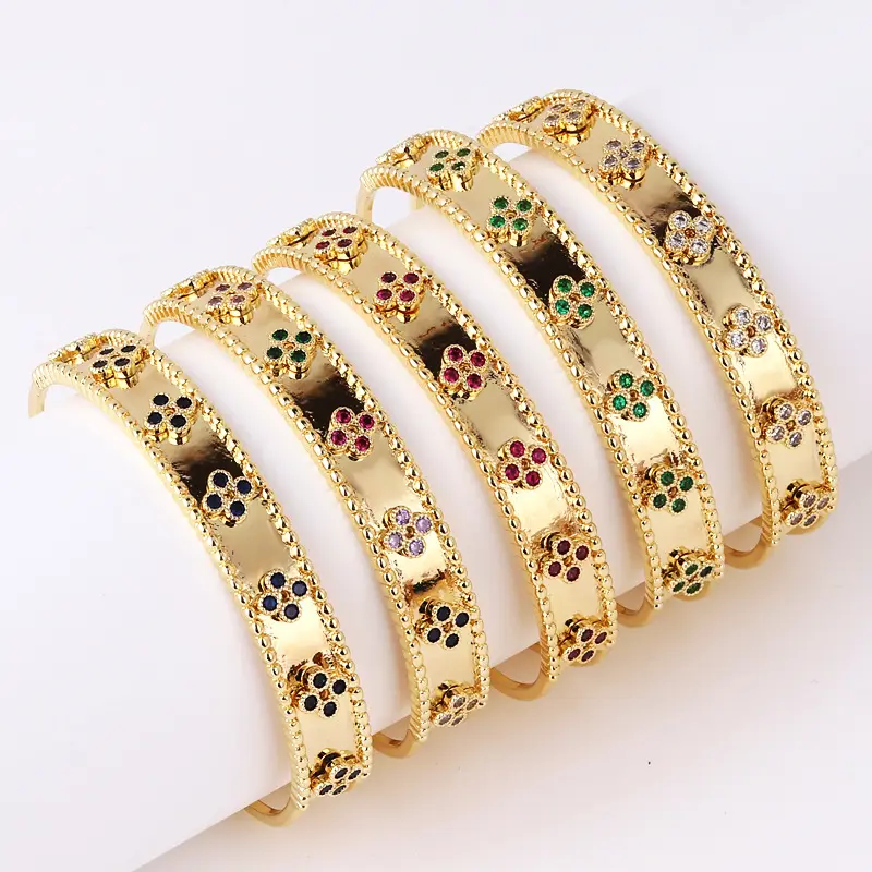 Bracelets plaqué or de créateur en acier inoxydable trèfle en zircon bracelet de manchette bracelets pour femmes et hommes bijoux en acier inoxydable