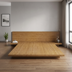 Lit plateforme bas avec table de chevet intégrée - Product Image 1