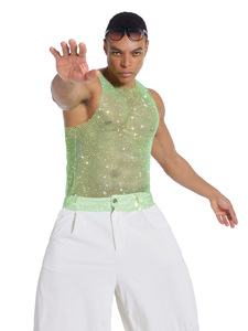 Heren Sexy Strass Mesh <span class=keywords><strong>Tank</strong></span> <span class=keywords><strong>Top</strong></span> Mouwloos Visnet Vest O-hals Doorzichtig Voor Feestkleding Club En Nachtleven Mode - Product Image 5