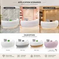Comptoir de réception moderne incurvé blanc avec éclairage LED, idéal pour les spas, salons, hôpitaux, bureaux, comptoir d'accueil de forme ronde