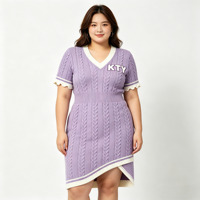Robe Jacquard Personnalisable en Usine pour Filles Grandes Tailles, Broderie Lettres, Ourlet Irrégulier Fendu, Mini-Robe
