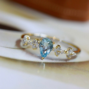CANNER S925 Sterling <b>Silver</b> Sea Blue 5A Zircon <b>Ring</b> Women'S Light Luxury Flower Blue Water Drop Stone Finger <b>Ring</b> <b>Adjustable</b> - Product Image 1