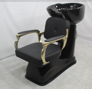 Fauteuil de lavage moderne avec lavabo en céramique, robinet, structure noire et dorée, base sur piédestal, pour salon de beauté, coiffeur, durable, facile à nettoyer - Product Image 3