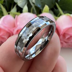 Bague en tungstène Coolstyle 6 mm pour homme et femme, alliance de fiançailles et de mariage, incrustation en <span class=keywords><strong>fibre</strong></span> de carbone grise, biseautée, ajustement confortable - Product Image 5