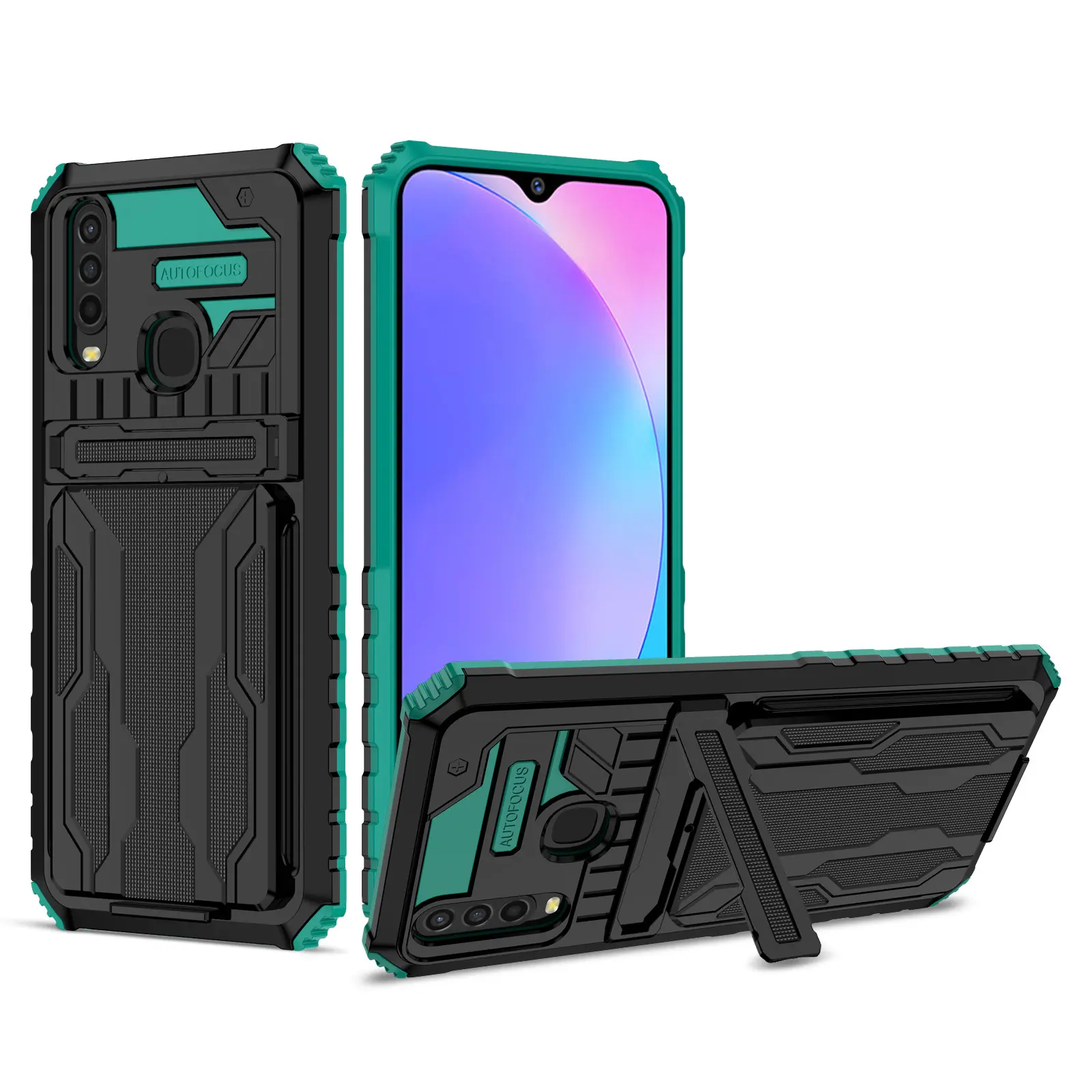 Hybrid Armor Hard Case With Kickstand Shockproof 3 in 1 Back Cover ID card slot phone case For Vivo Y20/Y72 5G/Y17/Y12/Y15