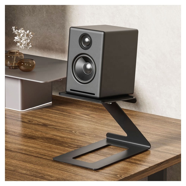 Black Speaker Stand Audio-Pursuit Cantilevered Desktop Speaker Mount Pair Desk Holder