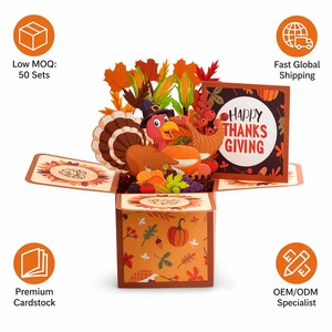 Carte de vœux 3D pop-up de Thanksgiving avec dinde, citrouille et maïs, en boîte, en papier recyclable, cadeau de fête - Product Image 6
