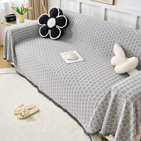 Housse de canapé à carreaux sur mesure, faible MOQ, OEM, en coton bambou gaufré, réversible, lavable en machine, légère, type couverture.