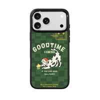 Coque de téléphone AG Feeling Black Edge avec motif chien doré attrapant une fleur pour iPhone 17, 17 Pro Max, 16 Pro, 15 – Coque magnétique