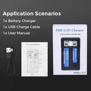 Multifunctionele Usb-Batterijlader Type-C Poort 2-Slot Snellader Voor Li-Ion En Ni-Mh Batterijen Met Real-Time Lcd-Scherm