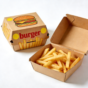 Emballage alimentaire jetable biodégradable et pliable, personnalisé avec logo imprimé, de qualité alimentaire, pour la <span class=keywords><strong>livraison</strong></span> rapide de burgers et <span class=keywords><strong>frites</strong></span> - Product Image 6