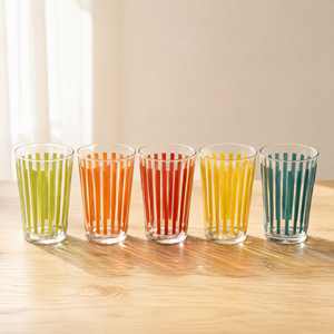 Bicchieri in Vetro Borosilicato Fatti a Mano 400ml per Tè Caldo, Caffè, Succhi Freddi, Bevande Gassate, Bicchieri Colorati a Strisce per Casa, Cucina, Bar - Product Image 1