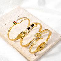 Zeadear Joyería de Moda para Mujer, Brazalete de Acero Inoxidable 316L con Baño de Oro de 18k y Circonitas, Talla Personalizada, Ideal para Bodas
