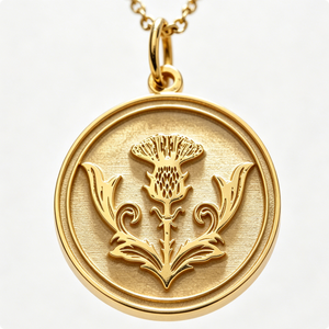 Medalla Circular Chapada en Oro con Diseño de Cardo y Patrón Floral en Relieve, Amuleto de Recuerdo - Product Image 6